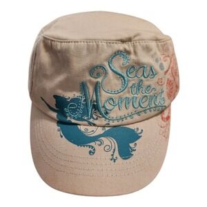 Disney Parks Seas the Moment Mermaid Cadet Hat Tan Canvas Military Cap